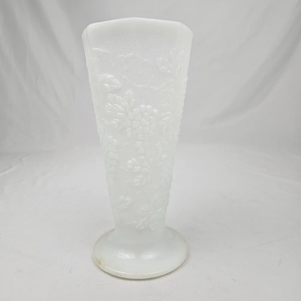 Westmorland Milk Glass Flower Vase Vintage Raised Grape Pattern